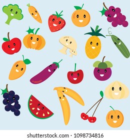Cute vegetable and fruit cartoon,illustration vector by freehand doodle comic art