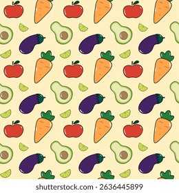 Cute vegetable and fruit seamless pattern 