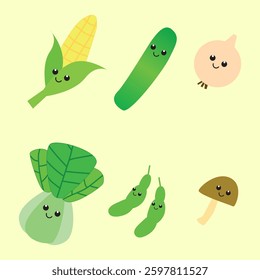 cute vegetable icon with smile expression, flat vector