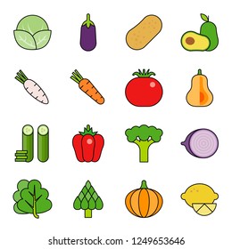 cute vegetable set flat editable outline icon.