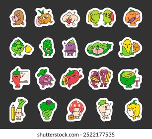 Cute vegetable student. Sticker Bookmark. Back to school. Hand drawn style. Vector drawing. Collection of design elements.