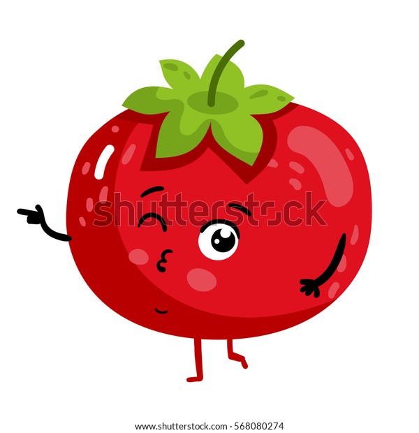 白い背景にかわいい野菜のトマト漫画のキャラクター ベクターイラスト おかしなポジティブでフレンドリーなトマト の顔のアイコン 笑顔漫画 コミカルな野菜のキャラクター のベクター画像素材 ロイヤリティフリー
