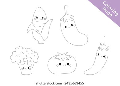 Cute vegetables black and white outline cartoon vector for kids coloring page. Printable coloring page template cartoon vector.
