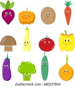 Cute vegetables cartoon set vector