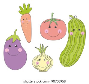 cute vegetables cartoons over white background. vector
