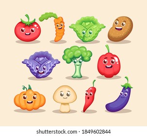 Cute vegetables character collection with various vegetable character