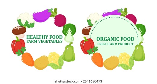 Cute vegetables circle template label set