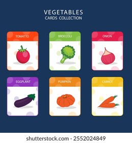 Cute vegetables flashcards for kids