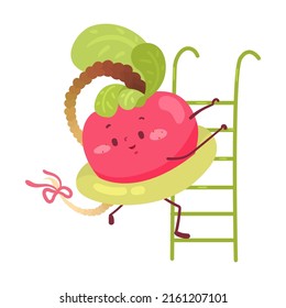 Cute vegetables, fruits character cartoon illustration. Avocado and orange surfing and windsurfing on surf board, radish going down