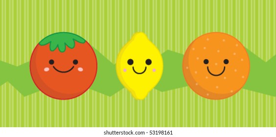 cute vegetables and fruits in japanese style
