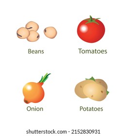 Hortalizas, Jardín, Iconos planos vectoriales.