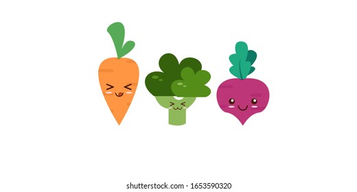ilustración de vegetales lindos con expresión