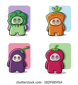 Cute Vegetables Mascot Illustration Set