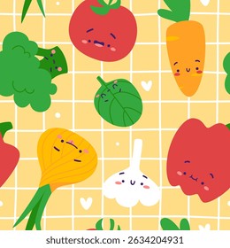 Cute vegetables pattern. Doodle seamless print with adorable veggies.