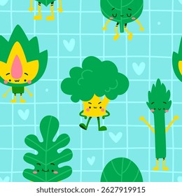 Padrão de legumes bonitos. Impressão vetorial perfeita com legumes verdes de desenho animado.