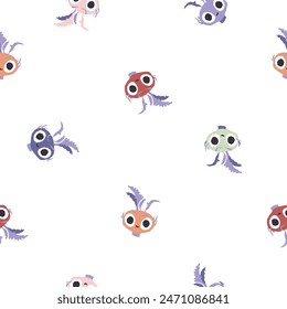 Cute vegetables seamless pattern. Vector cartoon childich background with smiling vege characters. Colorfull kohlrabi on a white background.