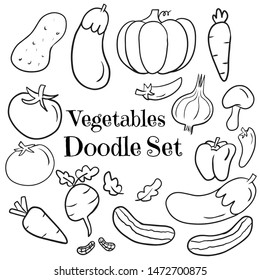Cute vegetables set doodle hand drawn style