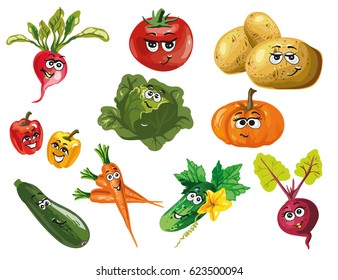 Cute vegetables vector cartoon characters