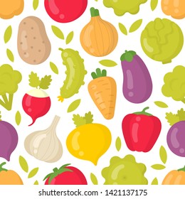 Cute vegetables vector seamless pattern on white background. Best for textile, backdrop, wrapping paper