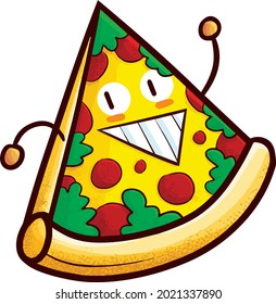 Cute vegetarian pizza character in cartoon style