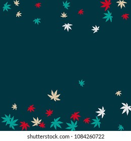 Cute vegetative pattern with simple small leaves for a greeting card or poster. Vector background for spring or summer design
