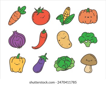 Cute Veggies Doodle Illustration Set