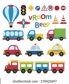 cute vehicle collection. vector illustration