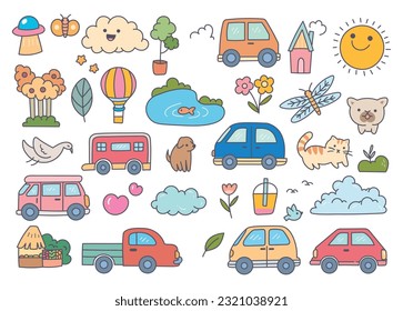 cute vehicle sticker doodle collection