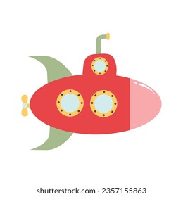 Cute vehicles for kids design. Hand drawn vector illustration. Red Submarine For The Sea illustration