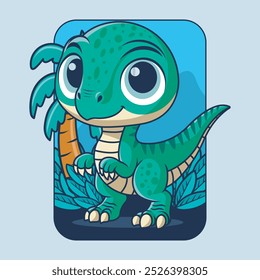 Personagem de Dinossauro de Velociraptor Bonito Mascote em Desenhado à Mão Desenhado Vetor Desenho de Ilustração Design para criança, adesivo, crachá, patch, banner, cartão de saudação, convite