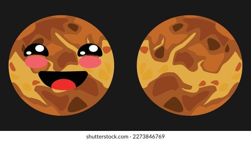 Cute Venus yellow planet with face expression. Space vector icon