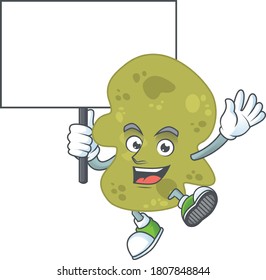 Cute verrucomicrobia mascot design smiley with rise up a board. Vector illustration