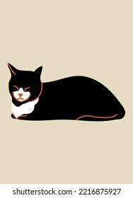 Cute vertical abstract poster in retro asian style with a cat for your poster, flyer or banner, vector illustration.