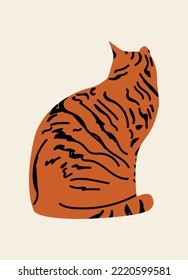 Cute vertical abstract poster in retro asian style with a cat for your poster, flyer or banner, vector illustration.
