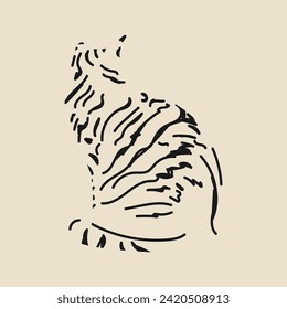 Cute vertical abstract poster in retro asian style with a cat for your poster, flyer or banner, vector illustration