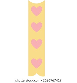 Marcador vertical bonito com padrão de coração rosa em fundo amarelo suave. Perfeito para projetos escolares, artesanato e decorações de notas.