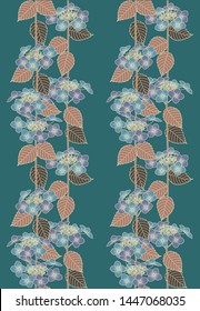Cute Vertical bouquet with vector illustration in blue outline and  green background.