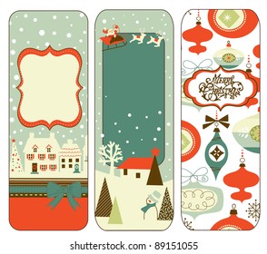 Cute Vertical Christmas banners in retro style