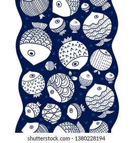 Cute vertical seamless border with  fish and polka dot.
