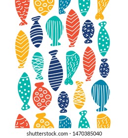 Cute vertical seamless border with  fish and polka dot.