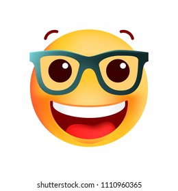 Cute Very Happy with Glasses Emoticon on White Background. Isolated Vector Illustration 