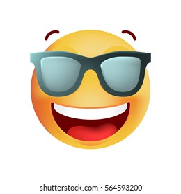 Cute Very Happy with Sunglasses Emoticon on White Background. Isolated Vector Illustration 