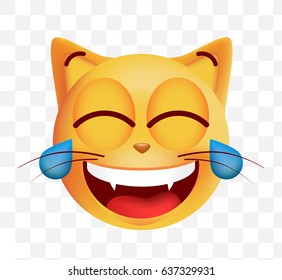 Cute Very Happy with Tears of Joy Emoticon Cat on White Background . Isolated Vector Illustration 