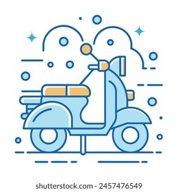 Cute Vespa Bike Comic Style Vector  Vespa Bike Outline Logo Comic Style Scooty