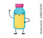 Cute Vial with Yellow Mixture Having Smiling Face and Arms Vector Illustration