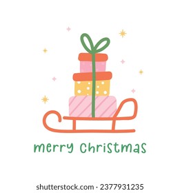 cute and vibrant Christmas Santa sleigh with a stack of gifts. This minimal and cheerful design is perfect for creating a merry and bright greeting card that will spread joy and happiness.