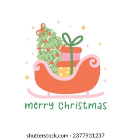 cute and vibrant Christmas Santa sleigh with a stack of gifts. This minimal and cheerful design is perfect for creating a merry and bright greeting card that will spread joy and happiness.