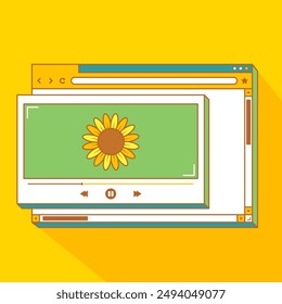 Netter lebendiger Farbbrowser mit Video Player Interface Vorlage Vektorgrafik Design