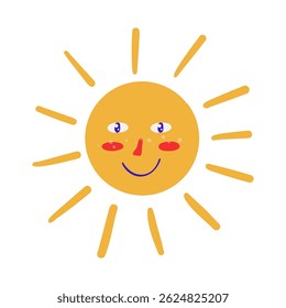 Cute and vibrant doodling-style sun, perfect for summer and children’s design concepts. Isolated design element ideal for greeting cards, kids’ products, birthday party decorations
