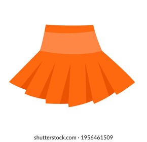 Cute vibrant elegant orange volume skirt. Comfortable bright clothing piece with designer parts suitable for women. Flat cartoon vector illustration isolated on white background